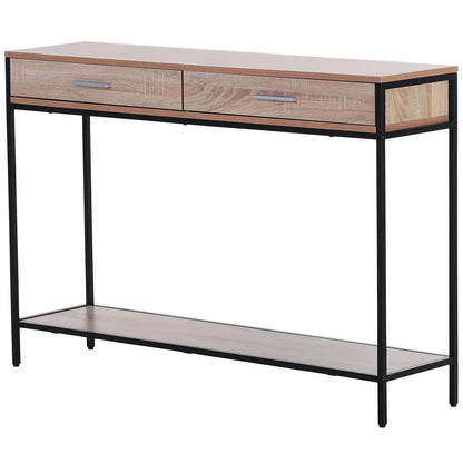 HOMCOM Konsolentisch im Industriestil mit Schubladen und Stahlstruktur für den Eingangsbereich 120x30x81,5 cm Eiche