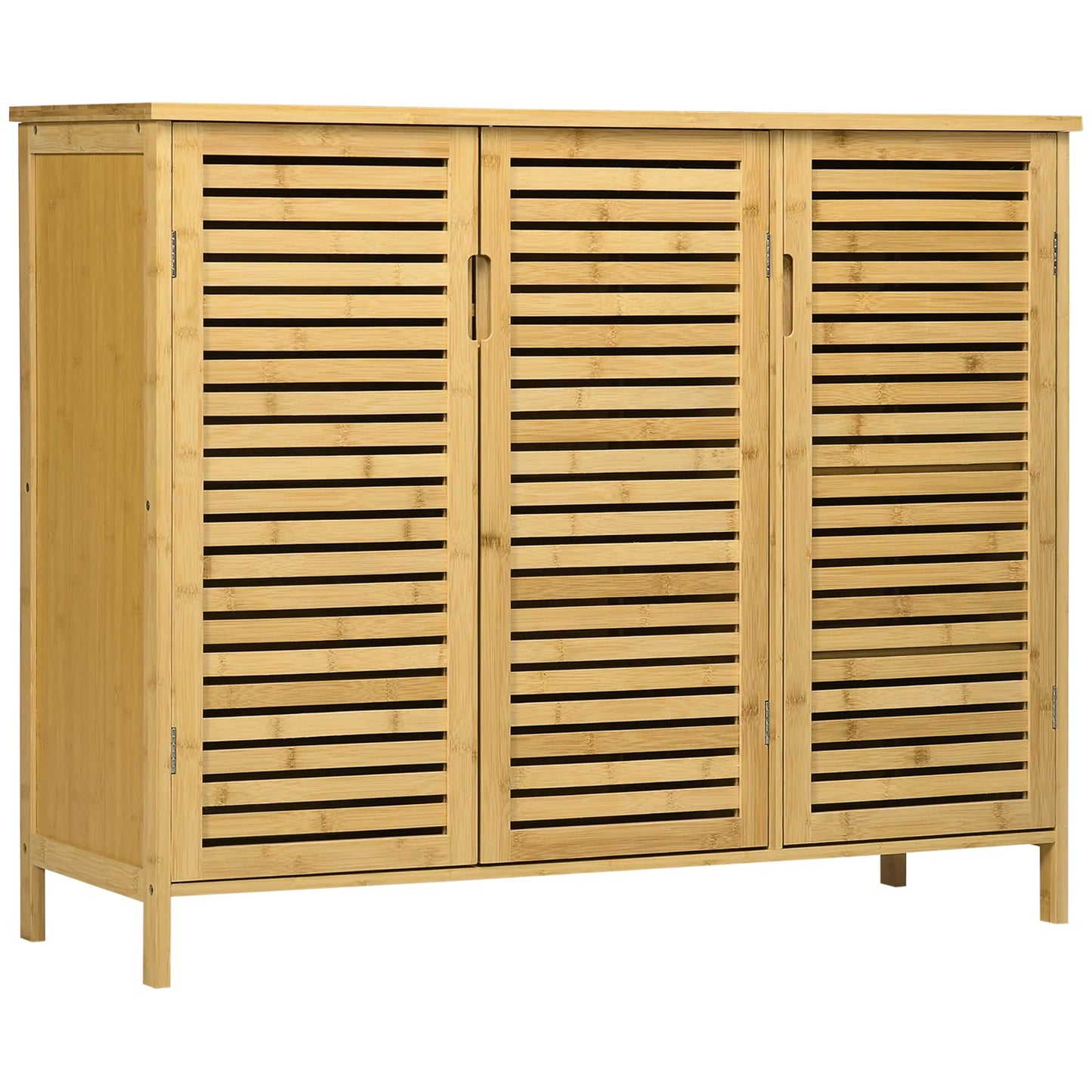HOMCOM Schuhschrank aus Bambus für den Eingangsbereich mit 3 Lamellentüren und verstellbaren Regalen für 16 Paare von Schuhen, 100x35x80 cm Natur