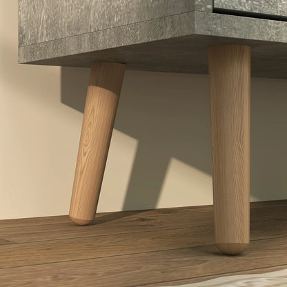 HOMCOM Schuhschrank für den Eingangsbereich mit 4 Klapptüren auf 2 Ebenen für 16 Paar Schuhe, platzsparender Schuhschrank mit verstellbaren Regalen aus Spanplatte und Kiefernholz, 95x26x95 cm, Grau