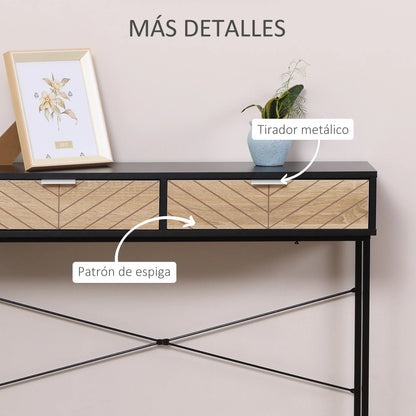 HOMCOM Schmale Konsole Eingangstisch mit 2 Schubladen, geschnitzte Linien, modernes Design für Flur, Eingangsbereich, Wohnzimmer und Schlafzimmer, 100x30x75 cm, Schwarz und Eiche