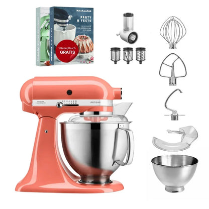 KitchenAid 4,8 L 5KSM185 Artisan Küchenmaschine Beginnerset Artisan Gemüseschneider+Flexirührer