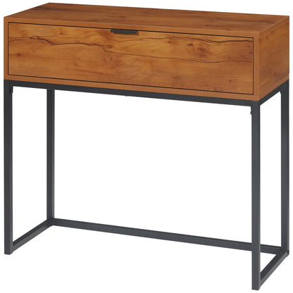 HOMCOM Konsolentisch mit Stauraum, Sofatisch im Industriedesign, Seitentisch für Flur, Wohnzimmer, Diele, Stahl, Braun, 80 x 30 x 76 cm
