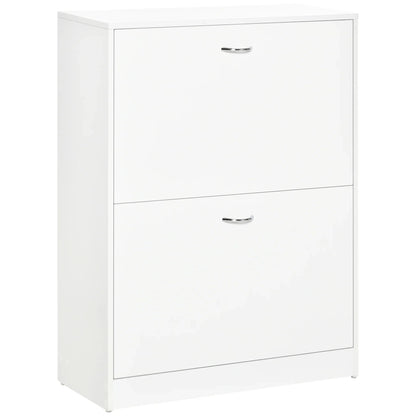 HOMCOM Moderner Schuhschrank für den Eingangsbereich - Schuhregal schmal mit 2 Schubladen und verstellbaren Regalen für Flur 60x24x80 cm Weiß