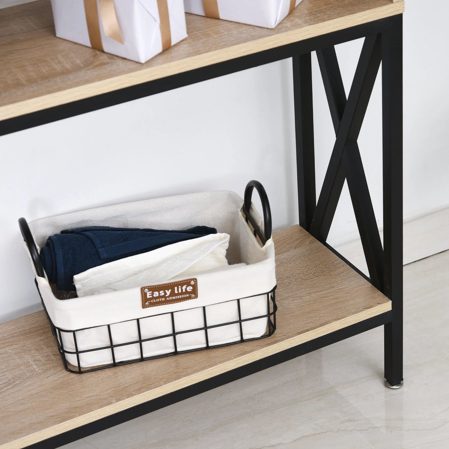 HOMCOM Konsolentisch für den Flur mit 2 Fächern und Ablage 120x23,5x75 cm Eiche und Schwarz
