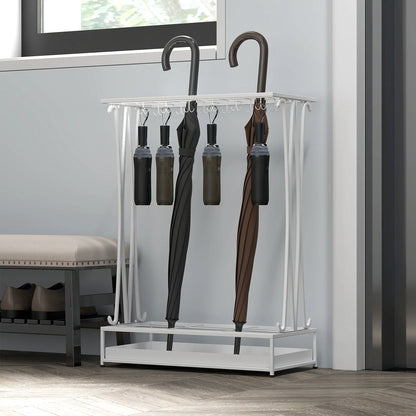 HOMCOM Moderner Rechteckiger Regenschirmständer aus Stahl mit 24 Haken, 21 Fächern und Abnehmbarem Tropfteller für Eingangsbereich und Büro 50x24x68 cm Weiß