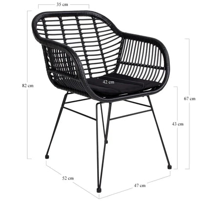2er Set - Gartenstuhl Firenze Schwarz aus Stahl/Polyrattan