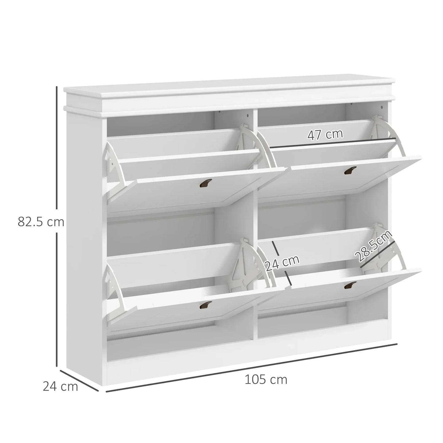 HOMCOM Weißer Schuhschrank Slim Schuhregal mit 4 Klapptüren und verstellbaren Regalen für 20 Paare Schuhe, Kippschutz für Eingangsbereich Flur 105x24x82,5 cm