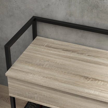 HOMCOM Schuhbank mit Klappdeckel und verstecktem Fach sowie unterer Gitterablage für 4 Paar Schuhe für Flur und Wohnzimmer 84x39,5x61 cm Eiche
