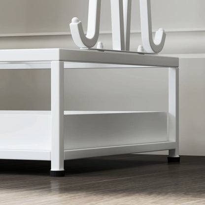HOMCOM Moderner Rechteckiger Regenschirmständer aus Stahl mit 24 Haken, 21 Fächern und Abnehmbarem Tropfteller für Eingangsbereich und Büro 50x24x68 cm Weiß