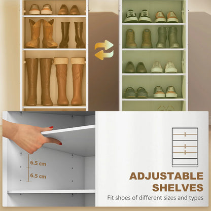 HOMCOM Schuhschrank, 2-türig, 5 Ablagen, verstellbare Einlegeböden, fasst 10 Paar, Hochglanzweiß, 55 x 36 x 108 cm