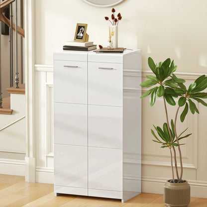 HOMCOM Schuhschrank, 2-türig, 5 Ablagen, verstellbare Einlegeböden, fasst 10 Paar, Hochglanzweiß, 55 x 36 x 108 cm