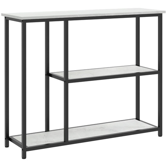 HOMCOM Konsolentisch, Flurtisch mit 3 Regalen, 100 x 30 x 80 cm, Beistelltisch, kleiner Präsentationstisch für schmale Räume, Flur, Diele, Wohnzimmer, Schlafzimmer, Weiß