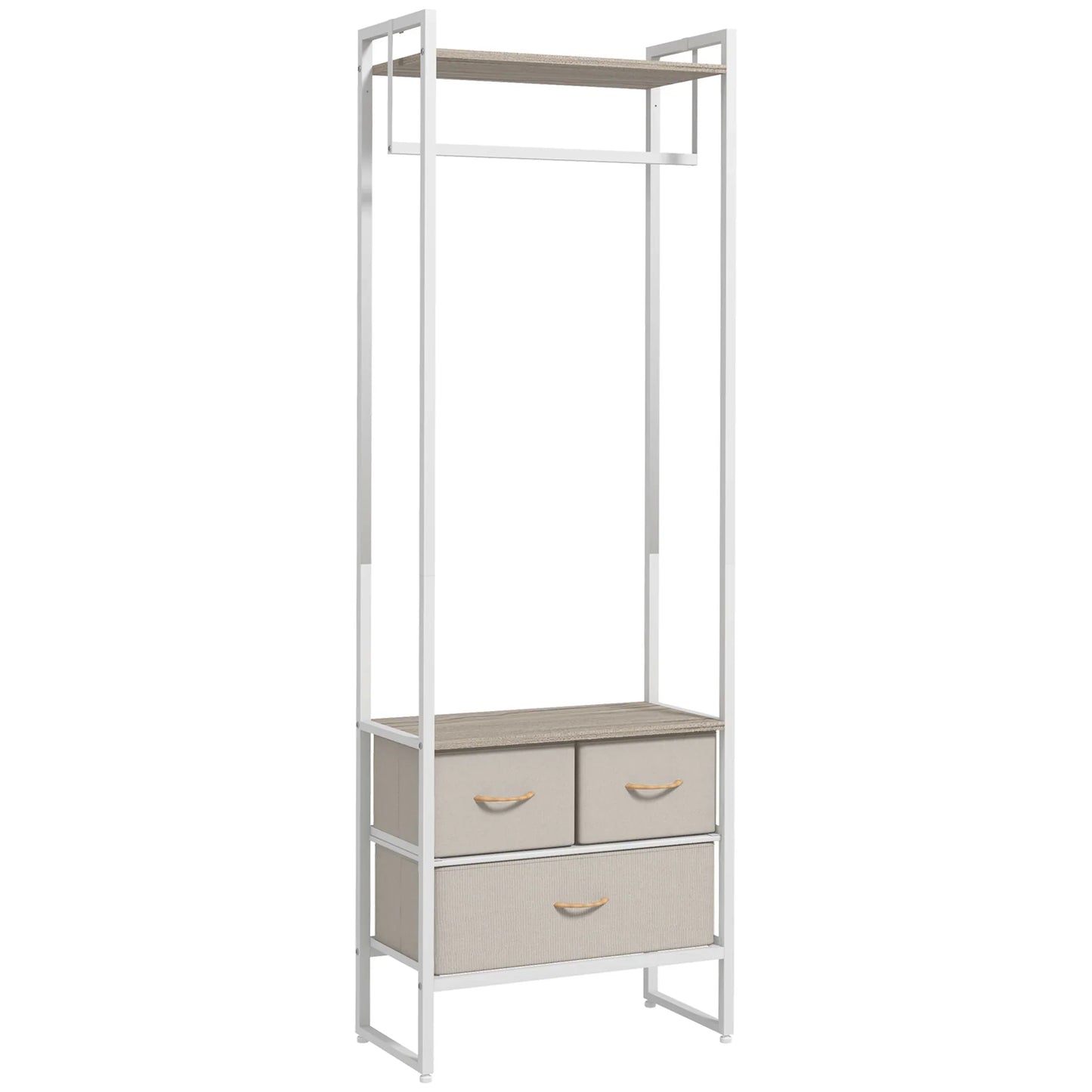 HOMCOM Garderobenständer für Flur mit 3 Stoffschubladen, Kleiderstange und Ablage für Flur, Schlafzimmer, Wohnzimmer 58,5x30x178 cm Natur