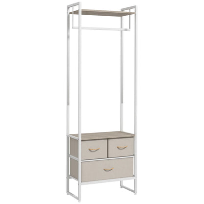 HOMCOM Garderobenständer für Flur mit 3 Stoffschubladen, Kleiderstange und Ablage für Flur, Schlafzimmer, Wohnzimmer 58,5x30x178 cm Natur