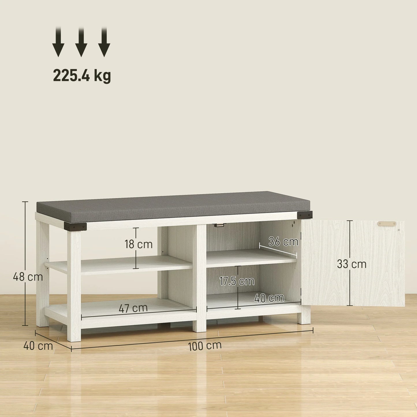 HOMCOM Rustikaler Schuhbänke Schuh Organizer mit Sitzplatz Schuhlagerbank mit Fächern und Kissen für 7 Paar Schuhe für Flur Wohnzimmer Schlafzimmer 100x40x48 cm Weiß und Grau