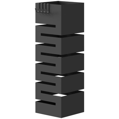 HOMCOM Metall-Schirmständer, quadratisch, mit abnehmbarer Tropfschale & 4 Haken, für Diele, 15,5 x 15,5 x 49 cm, Schwarz