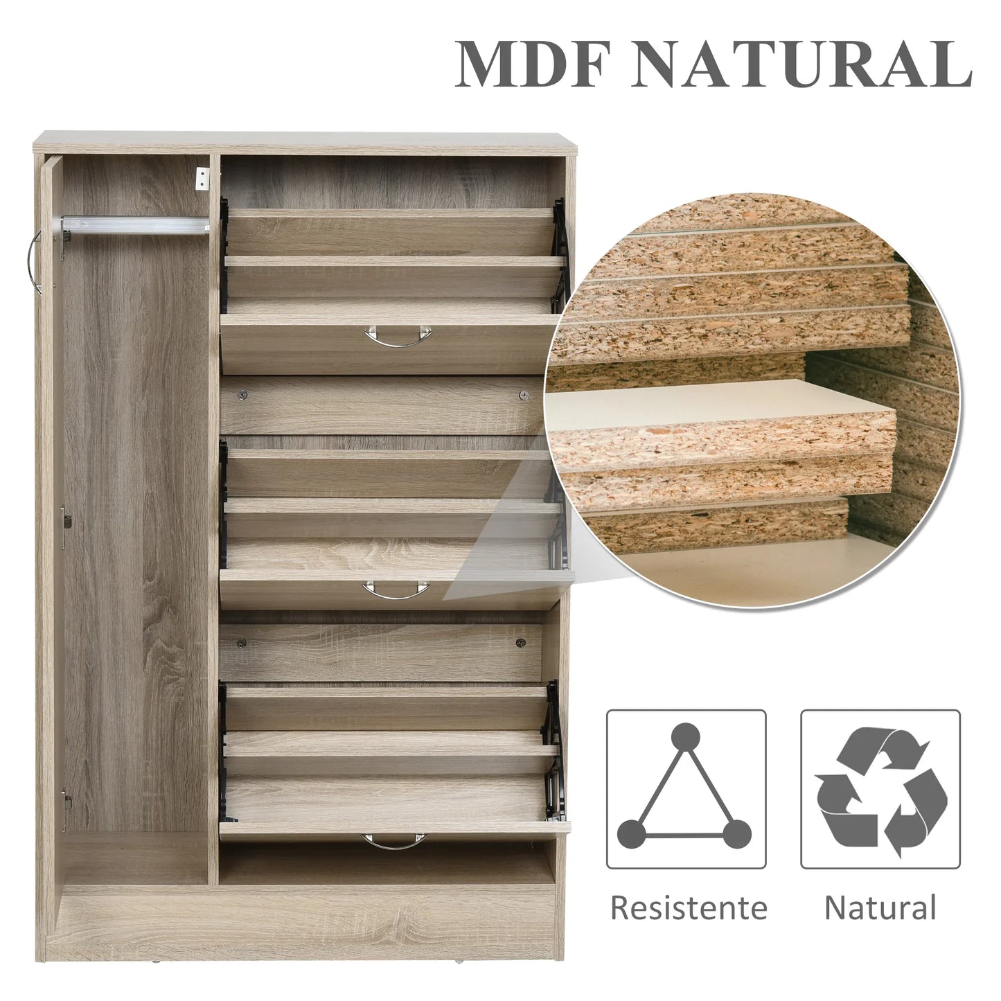 HOMCOM 2-in-1 Schuhschrank für Schuhe und Regenschirme, Großer Schrank mit verstellbarem Regal für 12 Paar, 79x26x120 cm, Holz