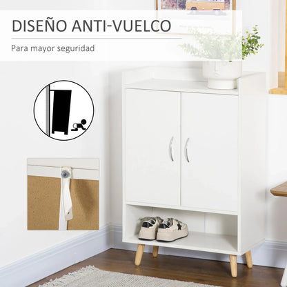 HOMCOM Moderner Schuhschrank mit 2 Türen und 4 Regalen für 12 Paar Schuhe, Ideal für Eingangsbereich, Wohnzimmer, Schlafzimmer 60x30x92 cm Weiß