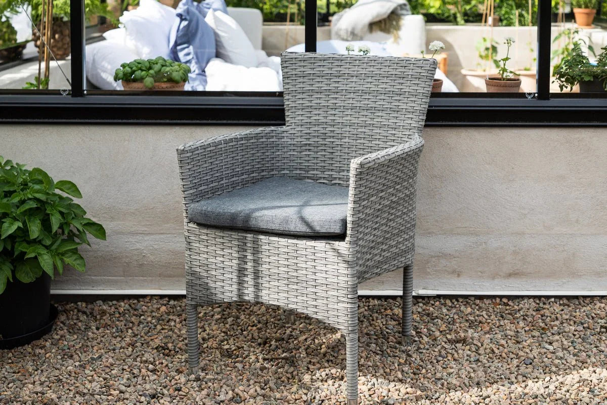 2er Set Gartenstuhl Isla - grauer Stuhl aus Aluminium und Rattan inklusive Sitzkissen