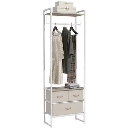 HOMCOM Garderobenständer für Flur mit 3 Stoffschubladen, Kleiderstange und Ablage für Flur, Schlafzimmer, Wohnzimmer 58,5x30x178 cm Natur