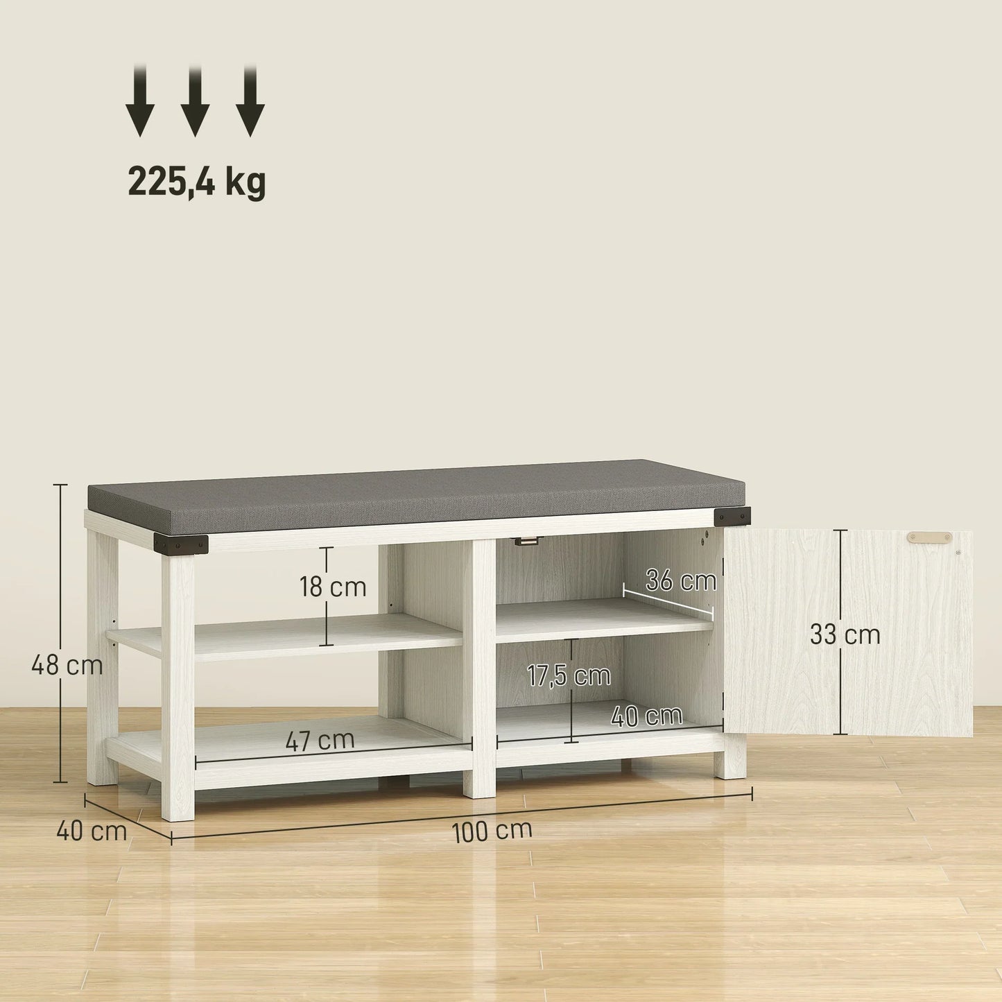 HOMCOM Rustikaler Schuhbänke Schuh Organizer mit Sitzplatz Schuhlagerbank mit Fächern und Kissen für 7 Paar Schuhe für Flur Wohnzimmer Schlafzimmer 100x40x48 cm Weiß und Grau