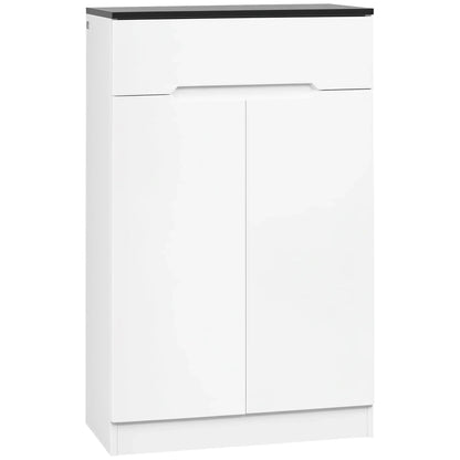 HOMCOM Slim Schuhschrank für bis zu 12 Paare Schuhe für Eingänge und Flure mit 3 verstellbaren Regalen und Schublade aus glänzendem Spanplattenwerkstoff, 60x32x100 cm