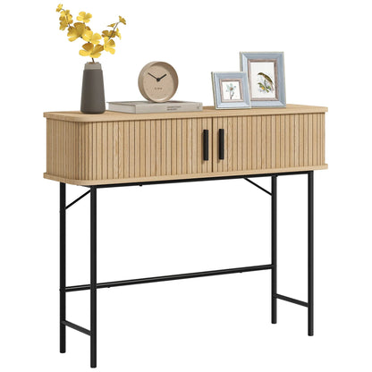 HOMCOM Vintage Konsolentisch Sideboard mit 2 Schiebetüren und Fächern für Flur 100x30x80 cm Eiche