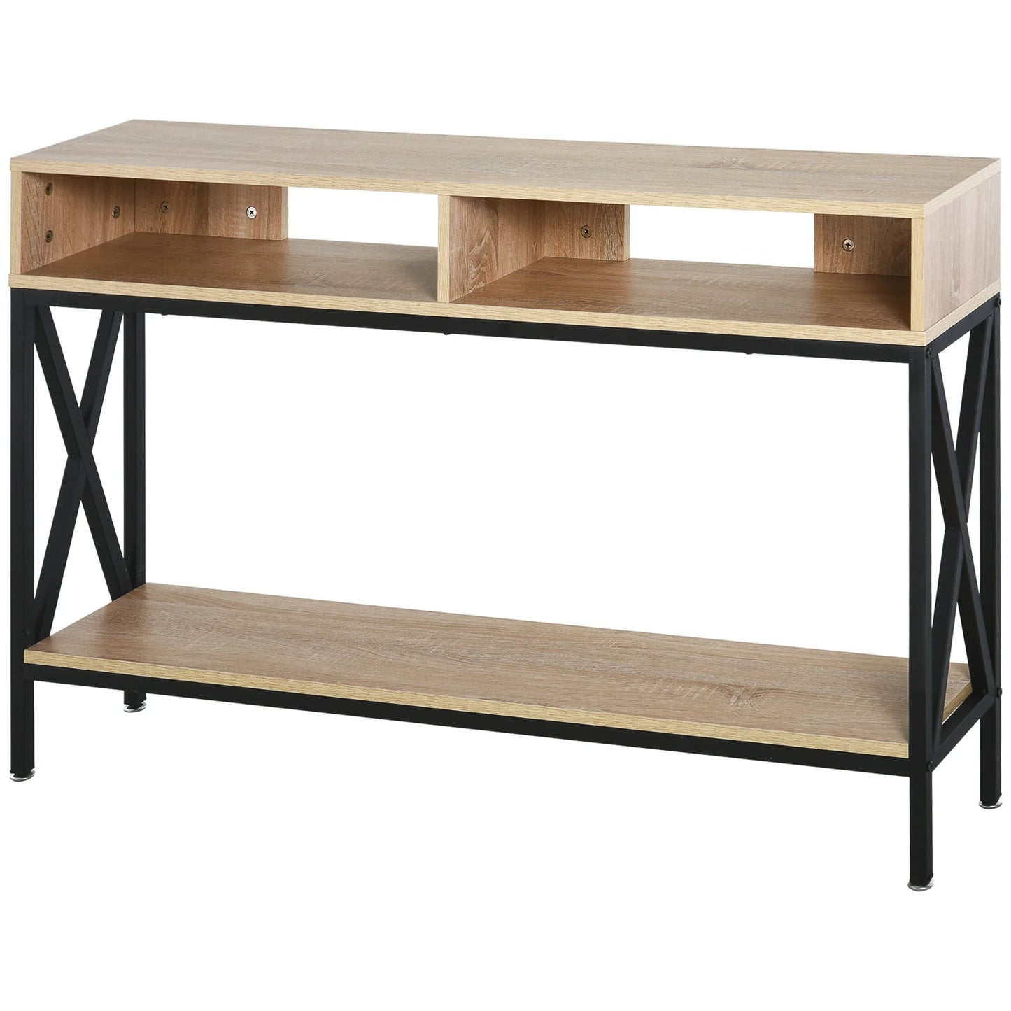HOMCOM Konsolentisch für den Flur mit 2 Fächern und Ablage 120x23,5x75 cm Eiche und Schwarz