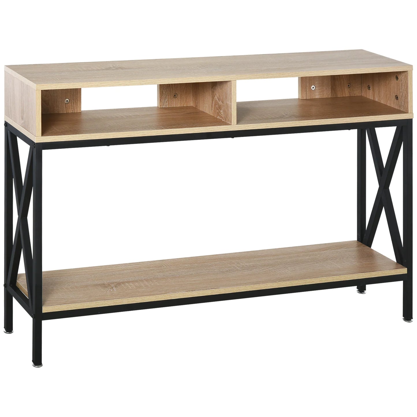 HOMCOM Konsolentisch für den Flur mit 2 Fächern und Ablage 120x23,5x75 cm Eiche und Schwarz