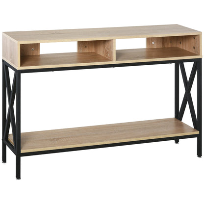 HOMCOM Konsolentisch für den Flur mit 2 Fächern und Ablage 120x23,5x75 cm Eiche und Schwarz