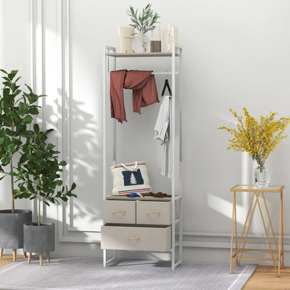 HOMCOM Garderobenständer für Flur mit 3 Stoffschubladen, Kleiderstange und Ablage für Flur, Schlafzimmer, Wohnzimmer 58,5x30x178 cm Natur