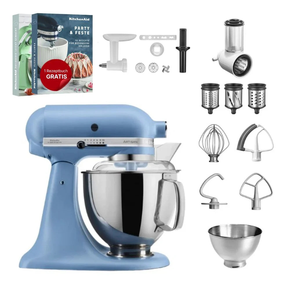 KitchenAid 4,8 L 5KSM175 Artisan Küchenmaschine Allrounderset mit Gemüseschneider+Fleischwolf+Spritzgebäckvorsatz