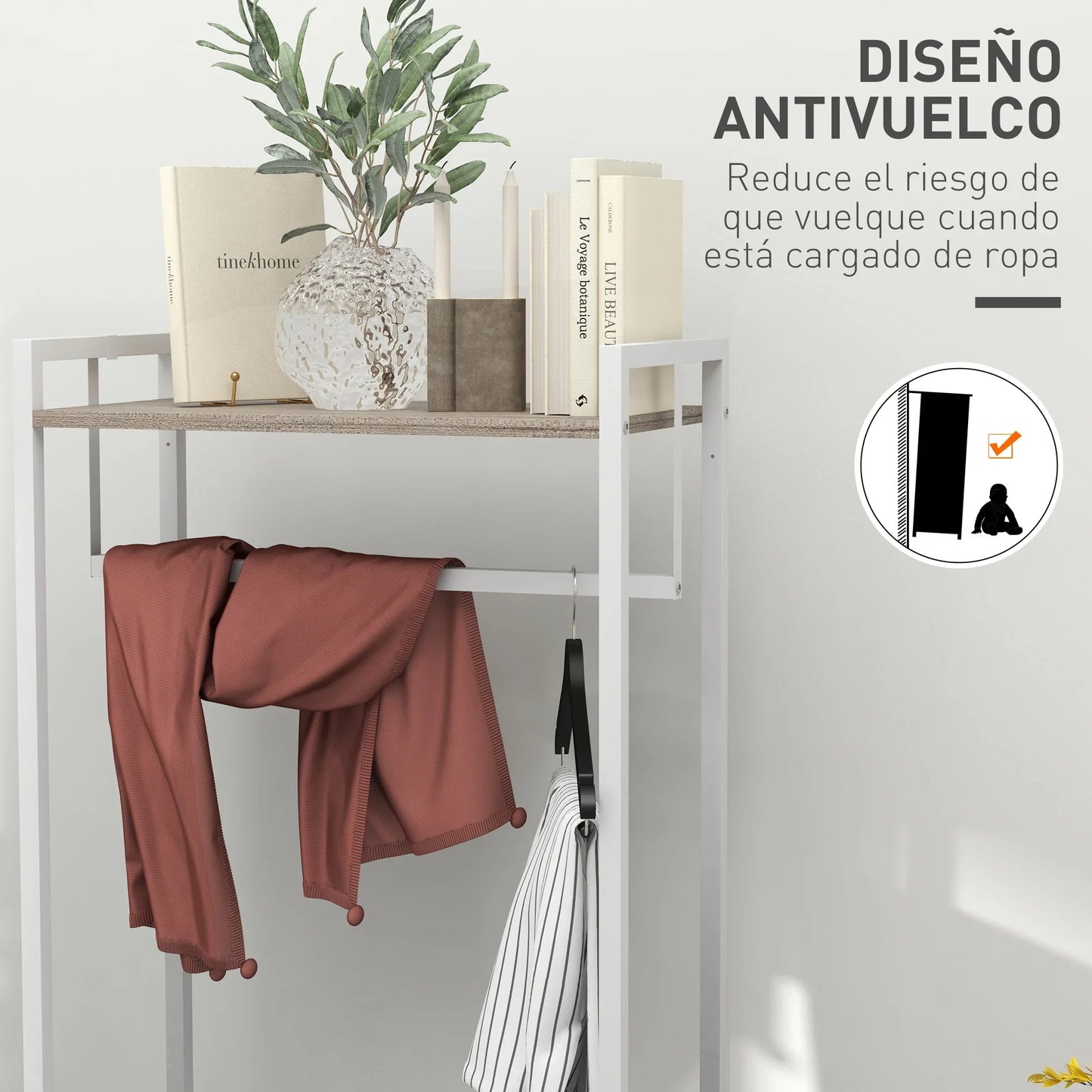 HOMCOM Garderobenständer für Flur mit 3 Stoffschubladen, Kleiderstange und Ablage für Flur, Schlafzimmer, Wohnzimmer 58,5x30x178 cm Natur