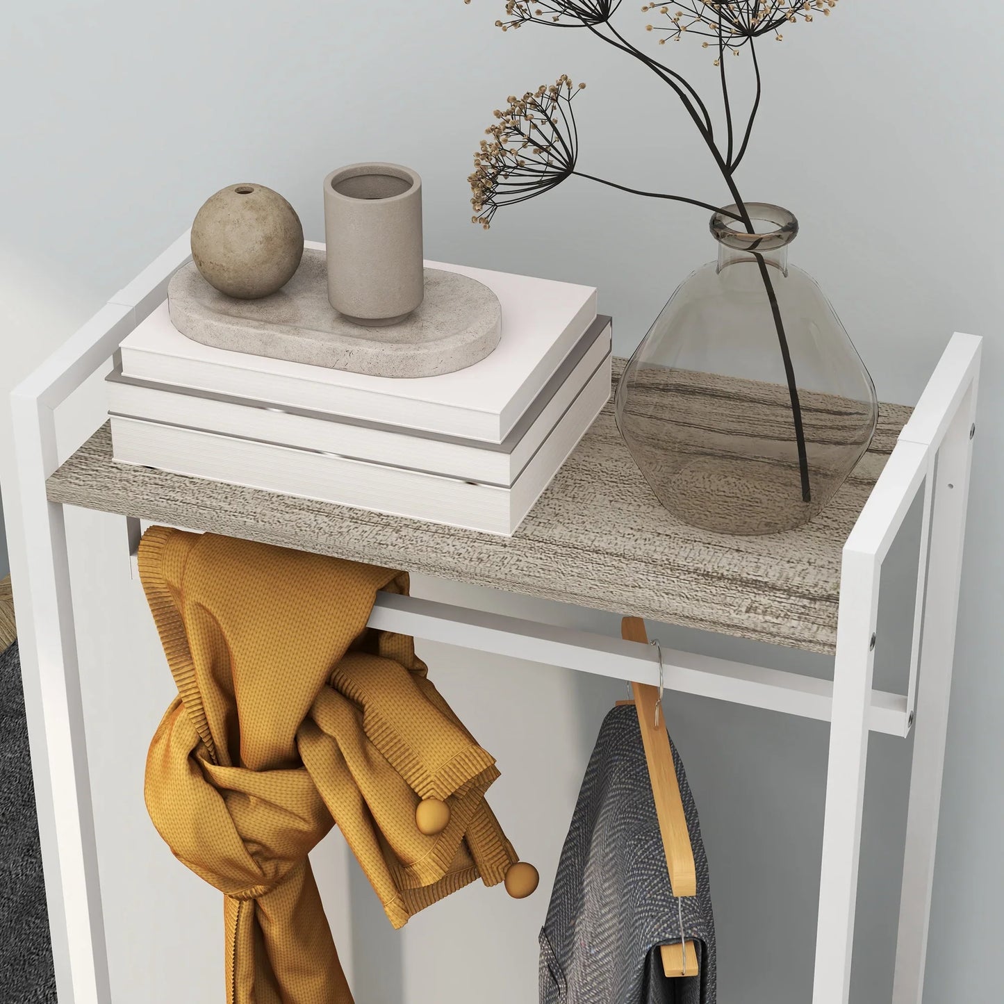 HOMCOM Garderobenständer für Flur mit 3 Stoffschubladen, Kleiderstange und Ablage für Flur, Schlafzimmer, Wohnzimmer 58,5x30x178 cm Natur