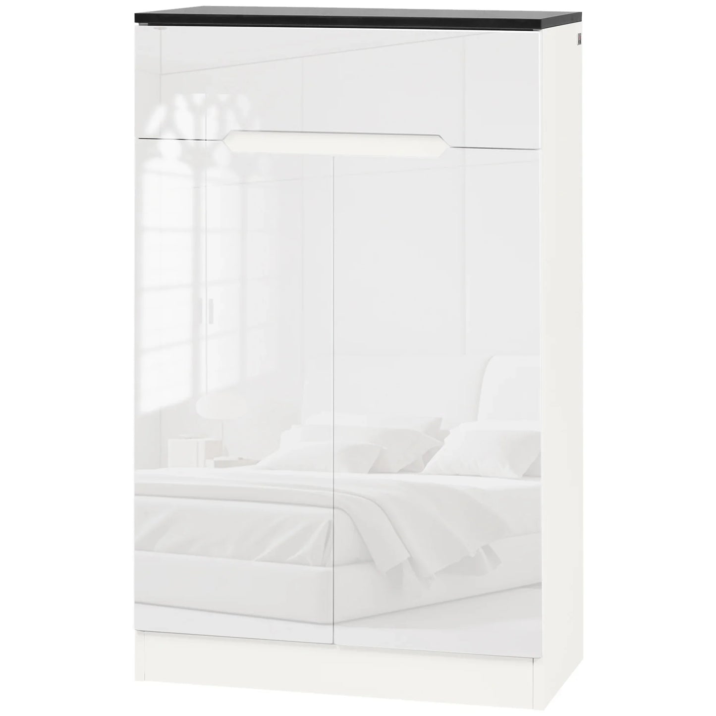 HOMCOM Slim Schuhschrank für bis zu 12 Paare Schuhe für Eingänge und Flure mit 3 verstellbaren Regalen und Schublade aus glänzendem Spanplattenwerkstoff, 60x32x100 cm