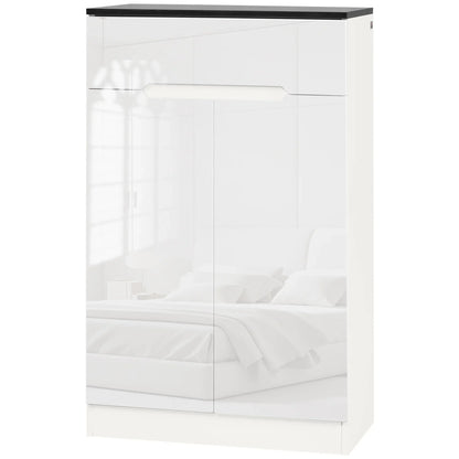 HOMCOM Slim Schuhschrank für bis zu 12 Paare Schuhe für Eingänge und Flure mit 3 verstellbaren Regalen und Schublade aus glänzendem Spanplattenwerkstoff, 60x32x100 cm