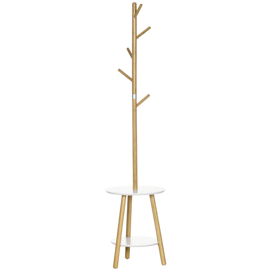 HOMCOM 2-in-1 Bambus Kleiderständer Baum mit 2 Ablagen und 5 Haken für Kleidung und Taschen, Aluminiumrahmen für Eingangsbereich und Schlafzimmer, 39,5x39,5x171 cm Natur