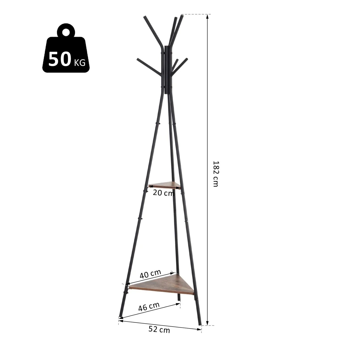 HOMCOM Metall Kleiderständer Baummuster für Kleidung Taschen Hüte 6 Haken mit 2 Regalen 32,5x45,5x182cm