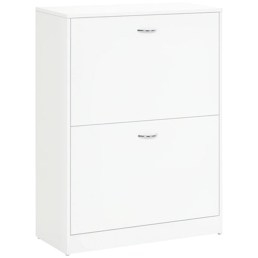 HOMCOM Moderner Schuhschrank für den Eingangsbereich - Schuhregal schmal mit 2 Schubladen und verstellbaren Regalen für Flur 60x24x80 cm Weiß