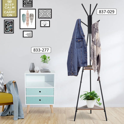 HOMCOM Metall Kleiderständer Baummuster für Kleidung Taschen Hüte 6 Haken mit 2 Regalen 32,5x45,5x182cm