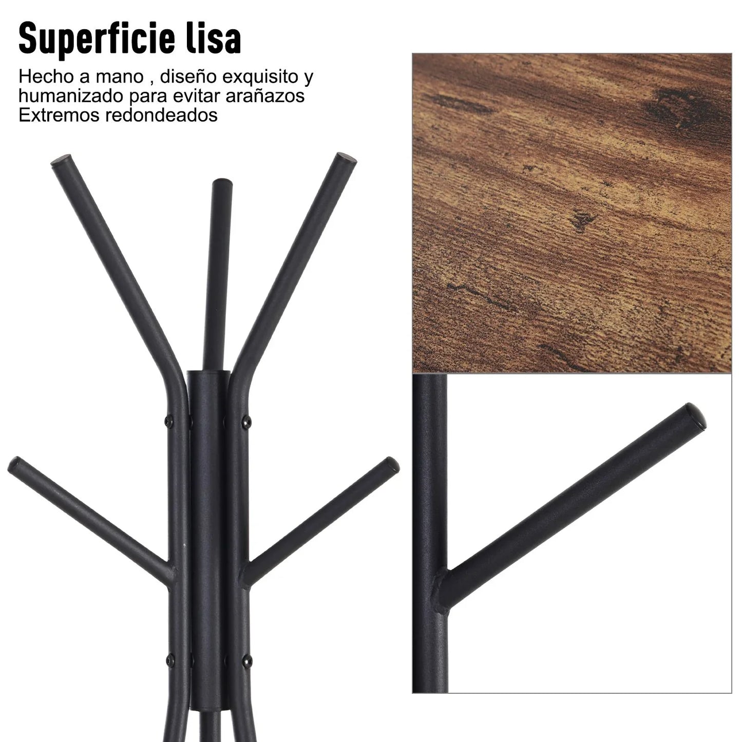 HOMCOM Metall Kleiderständer Baummuster für Kleidung Taschen Hüte 6 Haken mit 2 Regalen 32,5x45,5x182cm