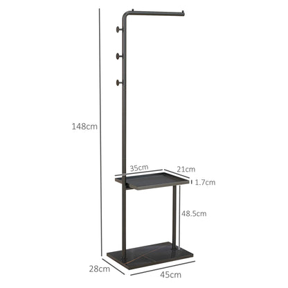HOMCOM Garderobenständer, Kleiderständer mit Ablagen und Haken, Jackenständer, moderner Garderobe für Kleidung, Hut, Tasche, für Flur, Wohnzimmer, Schwarz