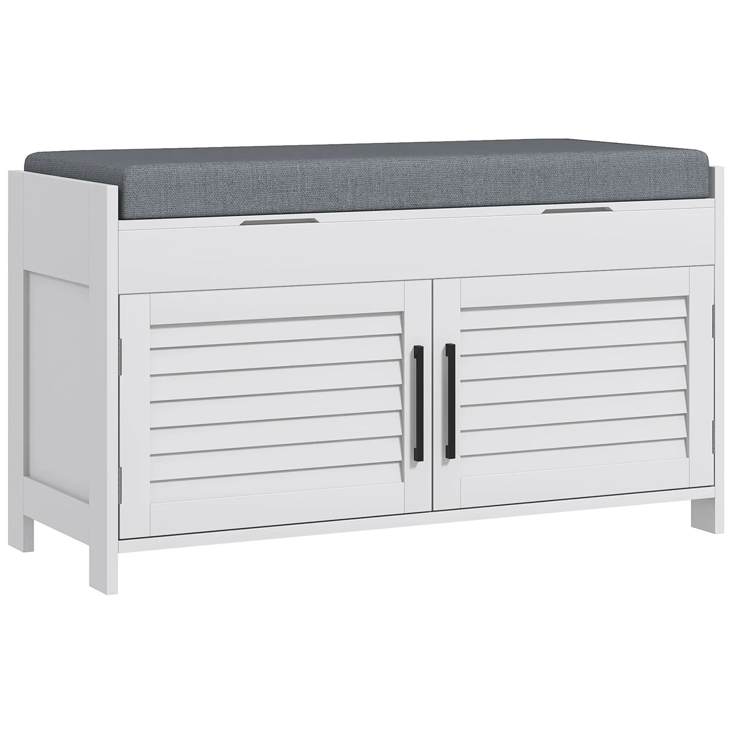 HOMCOM Schuhbank mit verstellbarem Innenregal in 3 Höhen, schlanke Schuhbank aus MDF mit Leinenbezug, 90x36x50 cm, Weiß und Grau