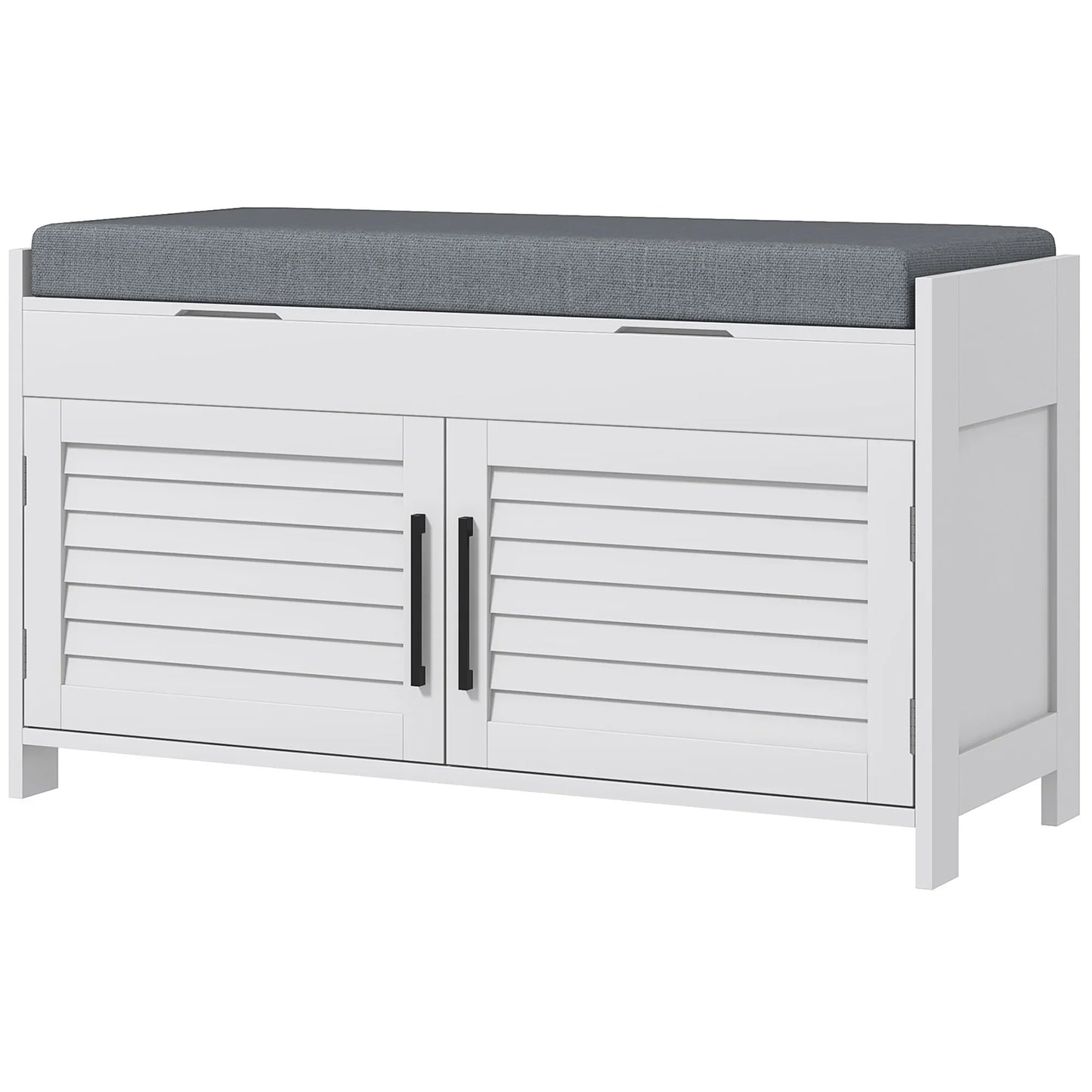 HOMCOM Schuhbank mit verstellbarem Innenregal in 3 Höhen, schlanke Schuhbank aus MDF mit Leinenbezug, 90x36x50 cm, Weiß und Grau