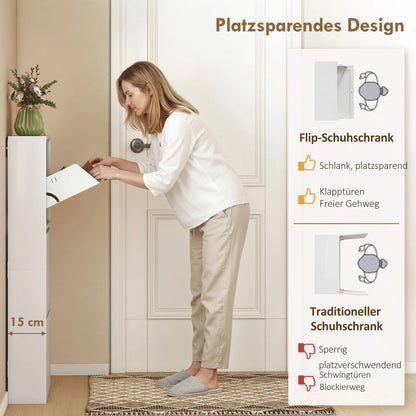 HOMCOM Metall-Schuhschrank mit 3 Klappen — schlanker wandmontierter Schuhschrank für 6 Paar, 55 x 15 x 105,5 cm, Weiß