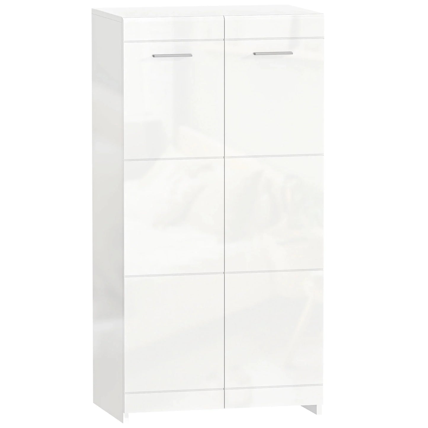 HOMCOM Schuhschrank, 2-türig, 5 Ablagen, verstellbare Einlegeböden, fasst 10 Paar, Hochglanzweiß, 55 x 36 x 108 cm