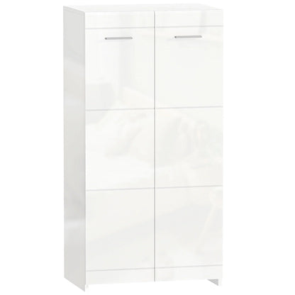 HOMCOM Schuhschrank, 2-türig, 5 Ablagen, verstellbare Einlegeböden, fasst 10 Paar, Hochglanzweiß, 55 x 36 x 108 cm
