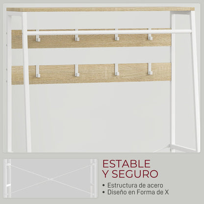HOMCOM Garderobe mit Schuhregal – Eingangsbereich Garderobe mit Schuhregal, 8 Haken, 2 Stoffschubladen, Maschenregal im industriellen Stil für hängende Kleidung – Flur, Schlafzimmer, Wohnzimmer 80x30x180,5 cm Natur