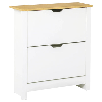 HOMCOM Moderner Schuhschrank Eingangsbereich Schuhregal für 12 Paare Schuhe mit Klappschubladen und verstellbaren Regalen Schmale Schuhablage für Flur 72x26x80 cm Weiß