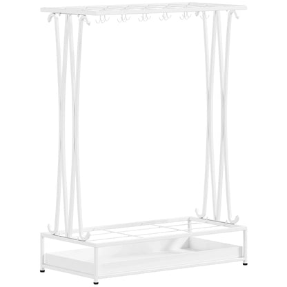 HOMCOM Moderner Rechteckiger Regenschirmständer aus Stahl mit 24 Haken, 21 Fächern und Abnehmbarem Tropfteller für Eingangsbereich und Büro 50x24x68 cm Weiß